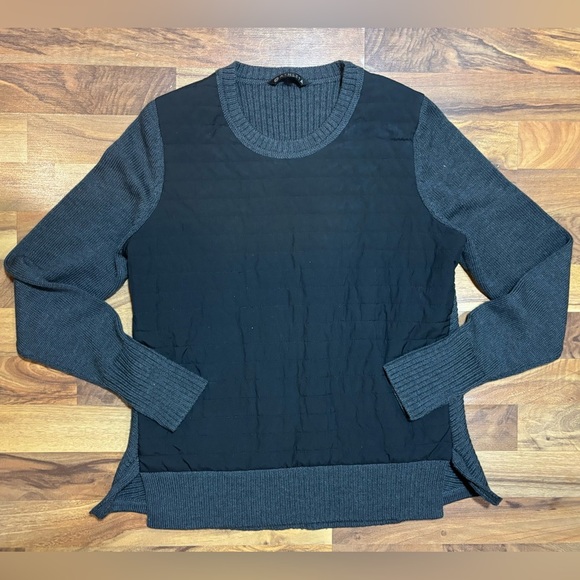 Athleta Empire Falls Sweater Quilted Gray Black Merino Fine Wool Blend Size Med - Picture 1 of 6